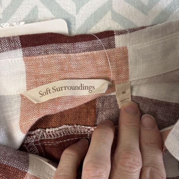 NWT Soft Surroundings Carreaux Plaid Linen Blend Button Down Shirt Size Medium - Picture 5 of 7